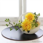 輪菊の仏花＜あけぼの Sサイズ＞イエロー お供え花 プリザーブドフラワー 白花器