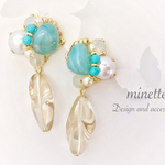 アクアマリン&クリアベージュ ピアス