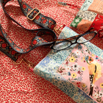 6250→5980円セール）花冠すずめちゃんUSコットン×ブルー小花柄パッチワーク×濃紺ギンガム×ピンクミモザ斜め掛けショルダーバッグ/RUBEN/検索