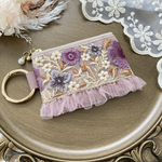 《インド刺繍リボン》 10cm ファスナー　ミニ　ポーチ　小物入れ　カラビナ　小銭入れ　コインケース　アクセサリー　コスメ入れ　薬入れ