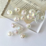 6pcs ＊16mm 花模様 オーロラ アクリルビーズ    （0469）