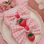 pink  strawberry♡ ジューシー　いちご　ギンガムチェック　スカラップ　リボン　ガーリー　ハンドメイド　ヘアクリップ　