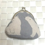 くまさん がま口財布（グレー x ボーダー)