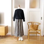 【裾上げ可】綿麻BIGギンガムチェックタックキュロット90cm（ブラック×ナチュラル）
