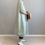 リネンの半袖ワンピース。ミント【即納】
