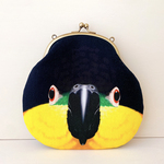 【B品】《ズグロシロハラA》ショルダーにもできる鳥さんのがまぐちバッグ