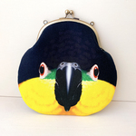 【B品】《ズグロシロハラB》ショルダーにもできる鳥さんのがまぐちバッグ