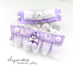 🪻🫧lavender dream series ✵ 夢色フラワーくまさんのフリルリボンのヘアクリップ2点セット  ドライフラワー   ※クリップ向き固定品