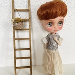 小さな花籠とはしごのセット-ミニチュア ハウス 背景ボード ブライス リカちゃん １／６ 家具 オビツ 棚 机 ドール ハンドメイド 小物