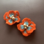 【オレンジ×ブルー】立体刺繍のピアス（イヤリング）