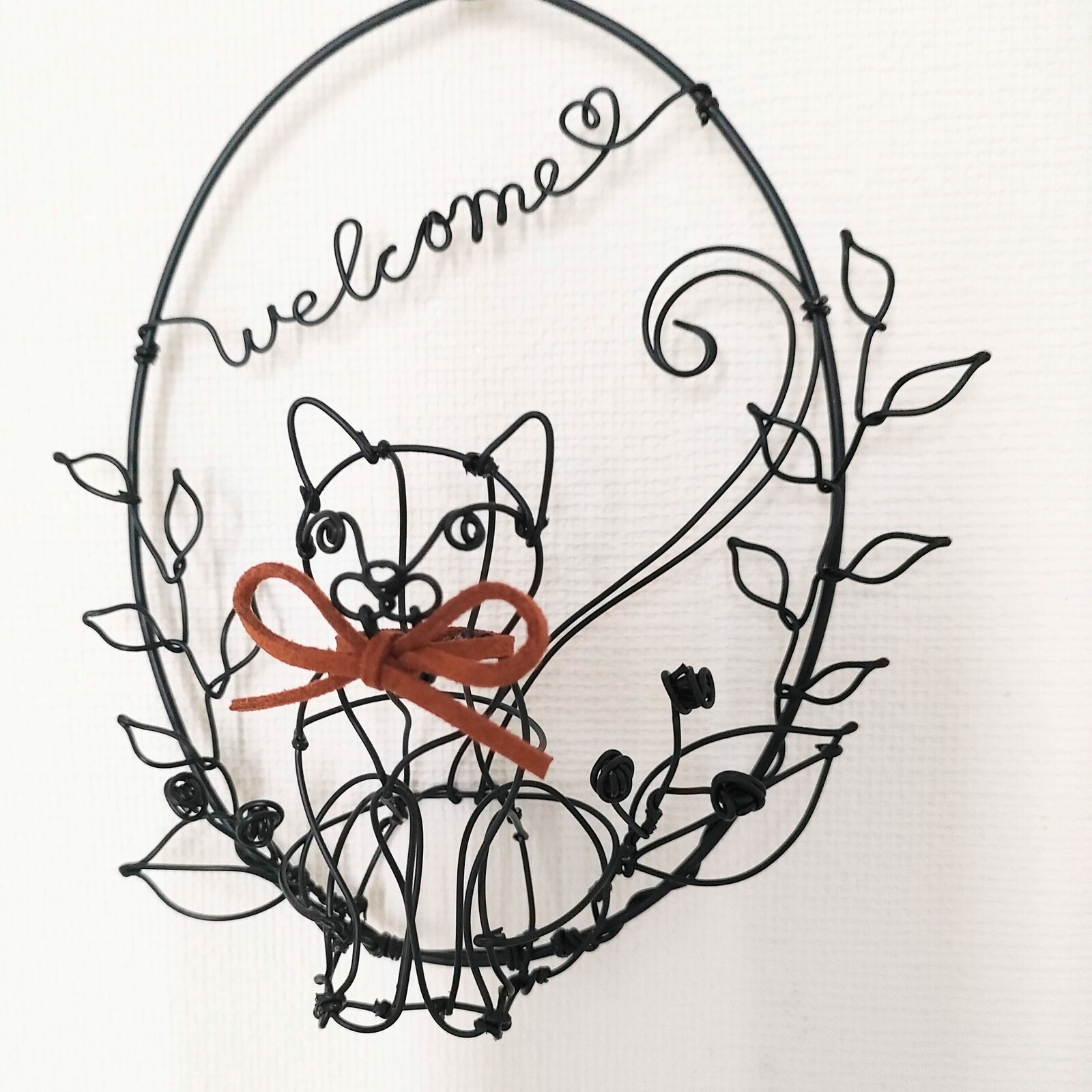 ネコwelcomeリース♡ ワイヤークラフト ワイヤーアート