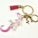爬虫類キーホルダー　とかげ　オルゴナイト　爬虫類アクセサリー　ピンク