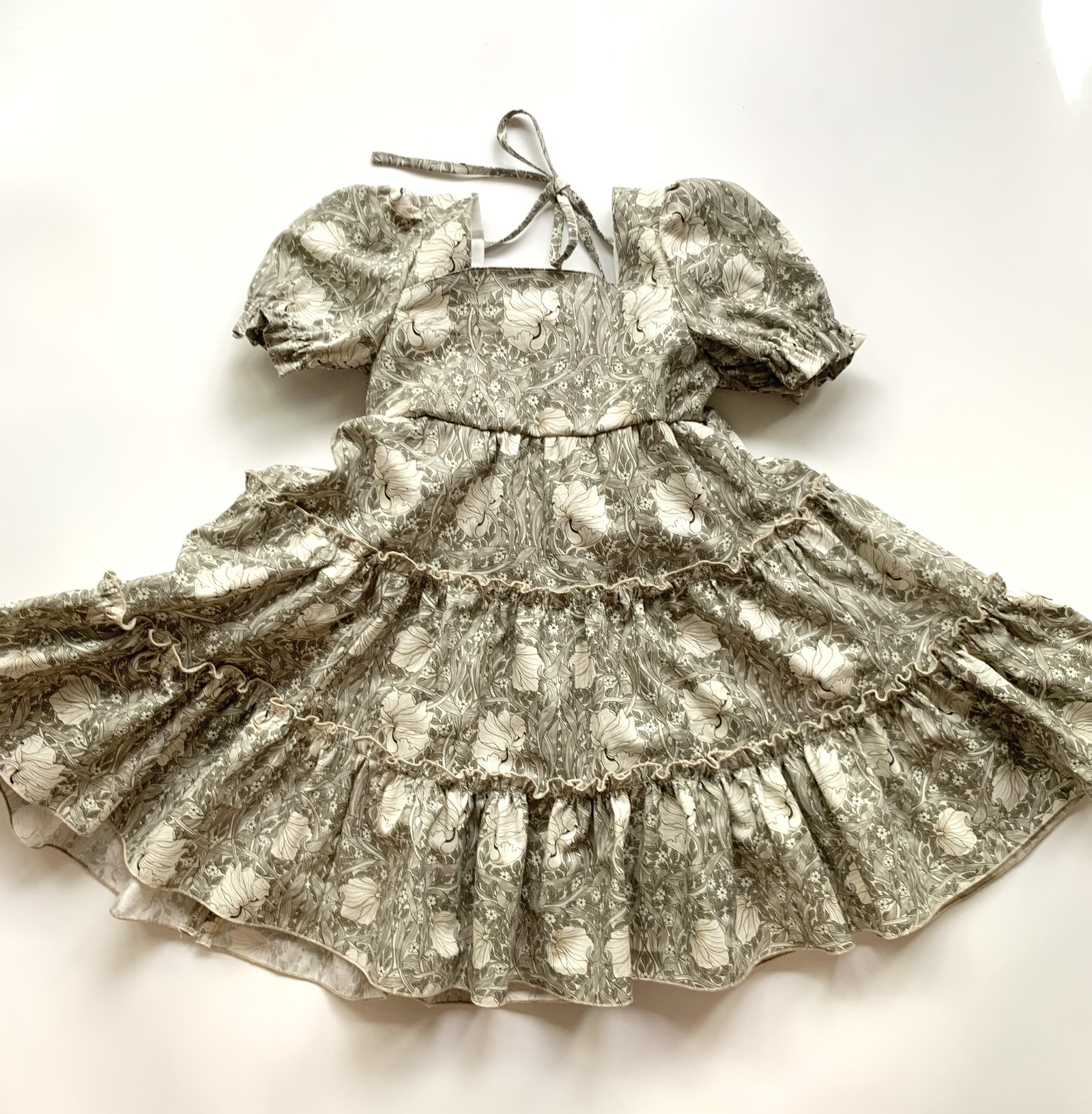 80-150cm ハンドメイド子供服　ウィリアムモリス 新色★ピンパネル エボニースイート　フリルティアードワンピース
