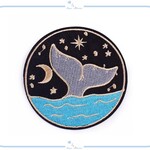 ES91 アップリケ 刺繍 月 クジラ 海 デザイン ハンドメイド 材料 手芸 インポート アイロン くじら 星 夜 海 波 リメイク 古着 ファッション