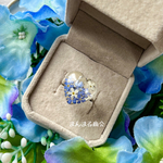  【贅沢なやすらぎ】勿忘草 水色 ブルー  花 ドライフラワー シルバー フリーサイズ ボタニカル  ハート クリア 華奢 シンプルリング