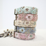 (NO.35)花柄　パステル　オーロラスパンコール　刺繍リボン　犬首輪