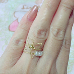 お花とパールのワイヤーリング♡ゴールド*:.｡.