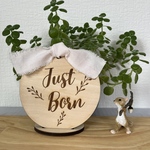 new❤︎.*Just born❀.*･ﾟ リーフリボン付き スタンド付き 木製プレート  ジャストボーン メモリアル 記念品 バースプレート 木製プレート ニューボーンフォト justborn