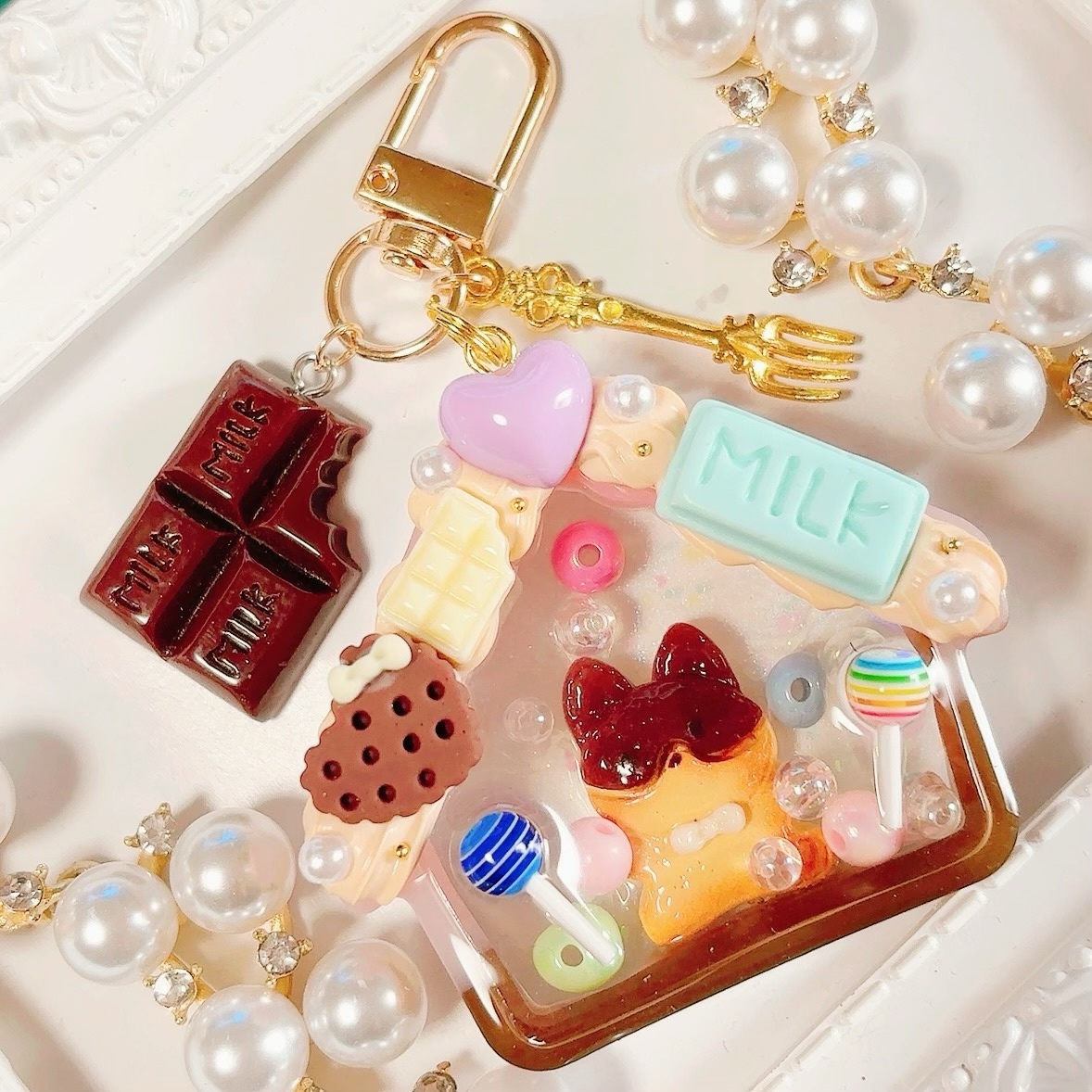 フォトインキーホルダー 円形 推し活 ブルー ホイップデコ