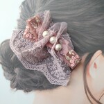 インド刺繍リボンのヘアクリップ　ピンク&パープル
