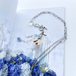 🌿new🪶カプリブルーとピンクのリーフのロングネックレス