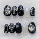 【数量限定20％off】 ♡ ネイルチップ 黒 ブラック パープル 紫 ギャル    y2k シルバー 地雷 ♡