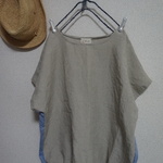 newハンドメイド:洗い加工仕上げドルマンTシャツ切替リネン100%&綿麻ストライプフリー1点のみ