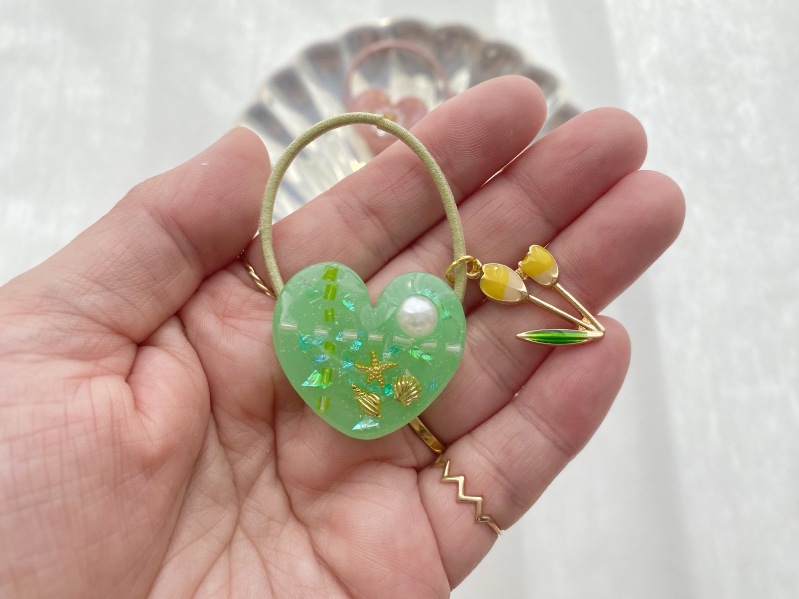 キッズ レジン ぷっくり ハート ヘアゴム Jerry green - Sumile