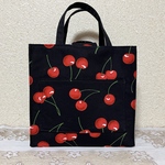 ［再販］ちょっと小さめ紙袋風トートバッグ☆チェリー🍒（サイド黒無地）