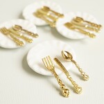 ミニチュア ゴールド 合金カトラリー お皿4set 雑貨 小さい ドール キッチン 喫茶店 お店 カフェ スプーン ナイフ フォーク フード ソーサー デザート皿