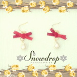 【再販】☆Luxury☆しずくコットンパール×本革Ribon(レッド) ピアス イヤリング