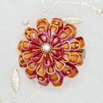 342 ☆ハンドメイド☆つまみ細工髪飾り【はんくす丸菊】クリップ付き（和柄（菊）オレンジ）