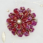 377 ☆ハンドメイド☆つまみ細工髪飾り【はんくす丸菊】クリップ付き（和柄、ピンク）