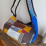 C パッチワークバッグ　刺し子パッチワーク　リネンバッグ