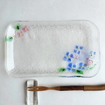 期間限定『紫陽花の角皿』注文制作　ガラスの器　handmade　無料ラッピング　プレゼント　再販