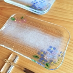 期間限定『紫陽花の角皿』注文制作　ガラスの器　handmade　無料ラッピング　プレゼント　再販