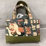 数量限定☆ レトロ和柄 妖怪 招き猫 ミニトートバッグ ランチバッグ お弁当バッグ お弁当袋