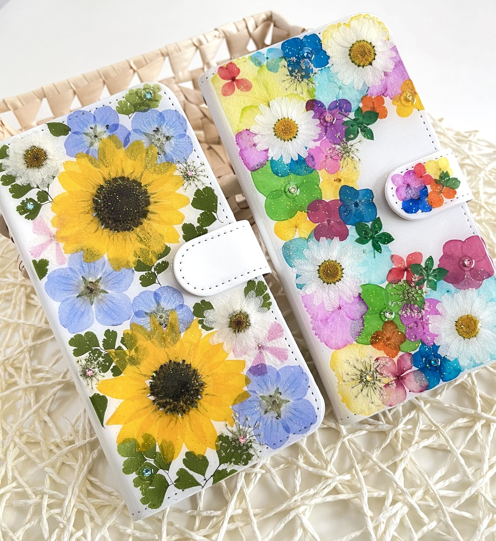 本物のお花で作る手帳型のスマホケース　　全機種対応/iphone/GALAXY/AQUOS/xperia/pixel