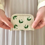 すずらんの手刺繍ミニ財布(きなり)