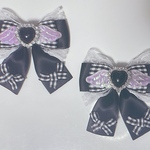 エンジェル リボン ヘアクリップ 黒 ギンガムチェック♡量産型地雷系ハンドメイドロリータアクセサリーアイドル病みかわいいゆめかわいいヘアピン推し活カラー白ヘアメ用コンカフェコスプレ衣装天使界隈ゴスロリ