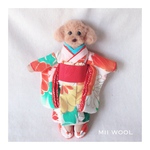 正絹振袖着物②♡おめかしわんこドール用お着替え服　(MII WOOL)
