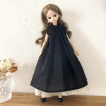 2点setインナースカートとナチュラルノースリーブワンピース　【ブラック】ドール服　リカちゃん　ブライス　受注