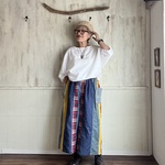 カラフルガーゼ ワイドパンツ　赤チェック
