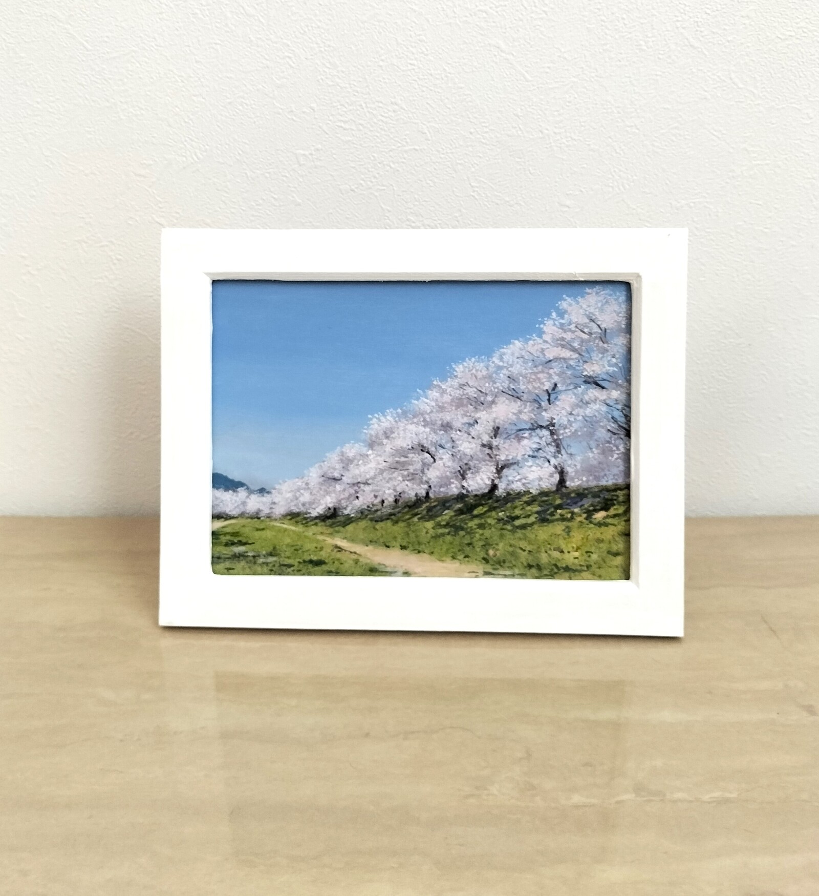 油絵 原画 『青空と桜』 額縁付き 2L判サイズ - 風景画Gallery
