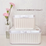 ♡お得な2点セット♡お部屋を彩るホワイトストライプ×レース柄♡収納BOX（L・Mサイズ）