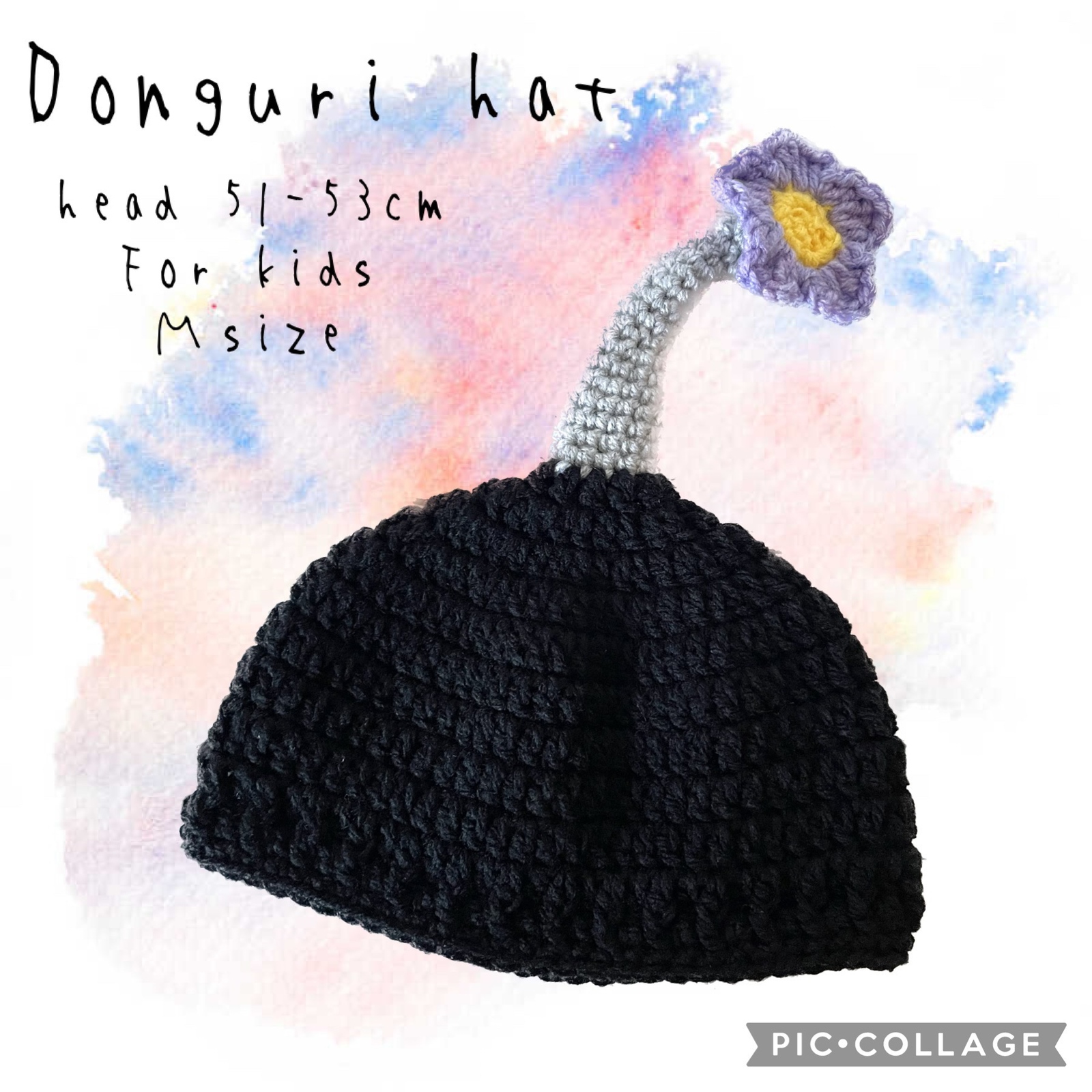 Mサイズ お花付きどんぐり帽子 こびと帽子 かぎ針編み ハンドメイド 岩 