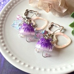 藤の花　猫耳アンブレラキーホルダー　レジン　傘　フラワー　紫　パープル　春　ねこ　雨