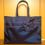 レッスンバッグ12  お受験 自立 紺ステッチ ふっくらりぼん 底板付 HandmadeTakao 