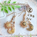 ②太陽と月のアシメピアス(イヤリング)🌙1set(黒)
