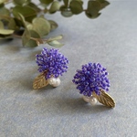 「紫陽花」」ビーズフラワーピアス/イヤリング  col:パープル
